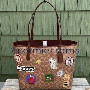 Coach X Peanuts City Tote In Signature Canvas With Patches Bag Purse